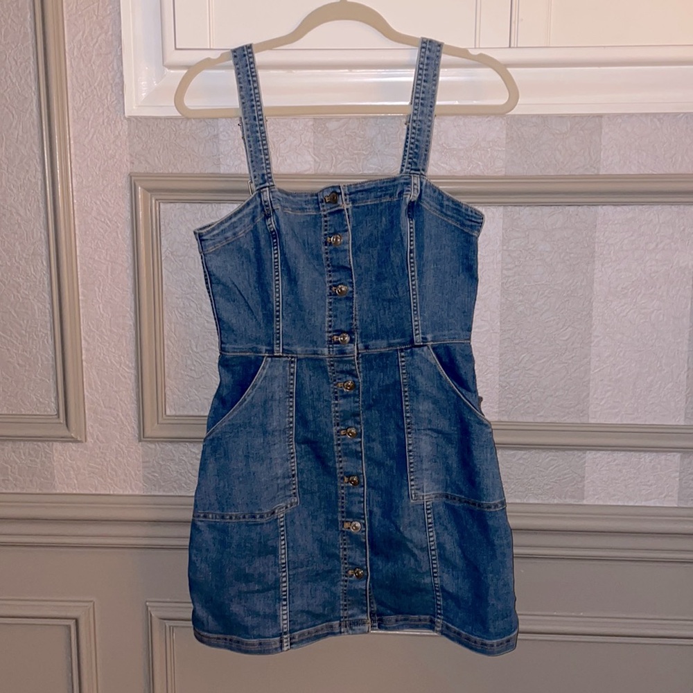 Blue denim overall dress
